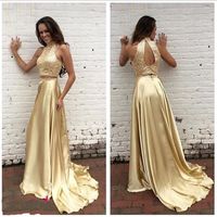 Two Piece Prom Dress,Beaded Gold High Neck Formal Gown,long prom dress - Thumbnail 1