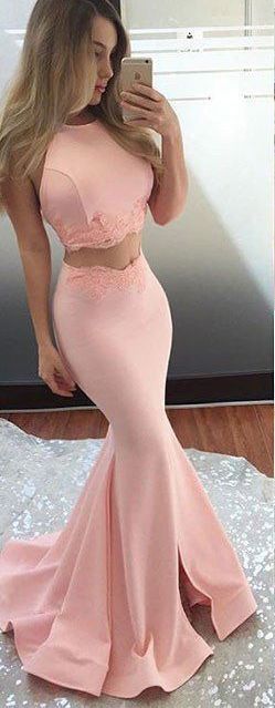 Satin Prom Gowns,Two Piece Prom Dress,Sleeveless Prom Dress,Long Prom Dresses,Sexy Mermaid Party Dress