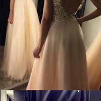 Lace Appliques Beaded V Neck Open Back Long Champagne Prom Dresses 2017,Long Prom Dresses - Thumbnail 2
