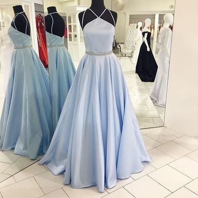 2017 Formal Dress, Halter Satin Prom Dress,Backless Evening Dresses, Open Back Prom Dress