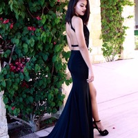 Charming Mermaid Prom Dresses Fashion Scoop Neck Sequin Black V-back Sweep Train Formal Evening Party Dress - Thumbnail 2