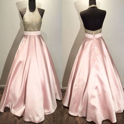 Gorgeous Prom Dress,Halter Beading Evening Dress,Sexy Backless Prom Dress