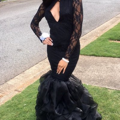 Black girl prom dress sexy backless black long mermaid prom dresses 2017 floor length ruffles lace long sleeve prom dress - Thumbnail 5
