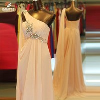 Elegant A Line Chiffon Crystal Long Prom Dress One Shoulder Sleeveless Floor Length Formal Party Evening Gowns Dresses  - Thumbnail 1