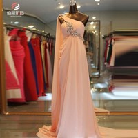 Elegant A Line Chiffon Crystal Long Prom Dress One Shoulder Sleeveless Floor Length Formal Party Evening Gowns Dresses  - Thumbnail 2