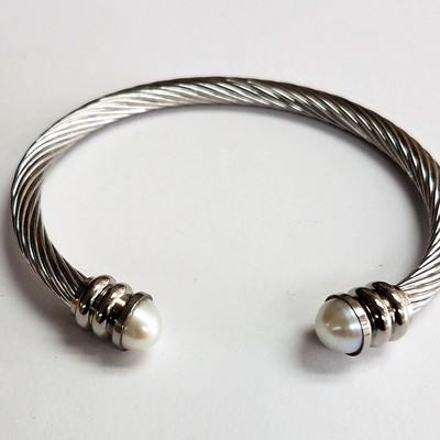 Silver stainless steel, adjustable round cuff cable, bracelet unisex