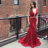 2017 Mermaid Long Prom Dress,Red Long Prom Dress with V Back,Formal Prom Dress - Thumbnail 1