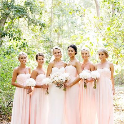 Simplke light blush pink floor length chiffon bridesmaid dresses
