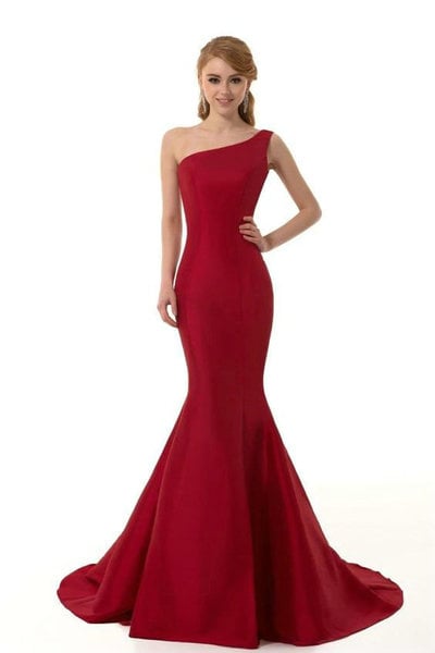 One Shoulder Burgundy Mermaid  Prom Dresses ,long Evening Dress