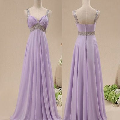 Lilac chiffon prom dress and beads celebrity prom dresses