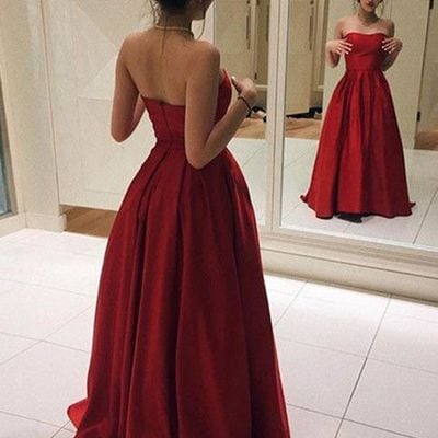 Elegant red satin prom dress, ball gown, simple prom dress, sweetheart dress for prom 2017