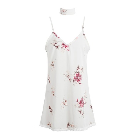 Floral Pom Pom Slip Dress With Choker