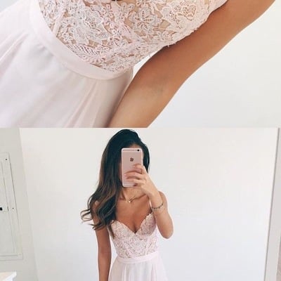 Long spaghetti straps prom dresses with appliuqes beaded - Thumbnail 5