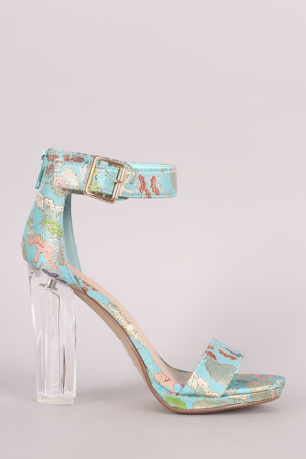 Oriental Embroidered Chunky Heel