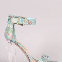 Oriental Embroidered Chunky Heel