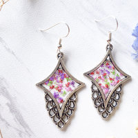 Real Dried Flowers and Resin Earrings in Pink Purple Red Green - Thumbnail 2