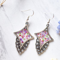 Real Dried Flowers and Resin Earrings in Pink Purple Red Green - Thumbnail 3