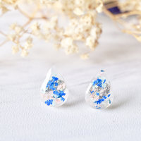 Real Dried Flowers and Resin Teardrop Stud Earrings in Pink Mint Blue - Thumbnail 3