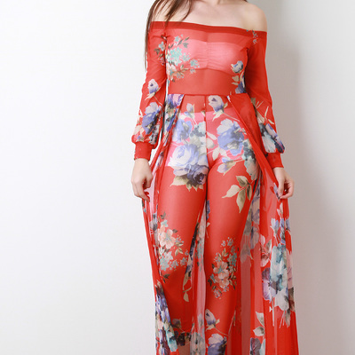 Floral choker jumpsuit maxi dress