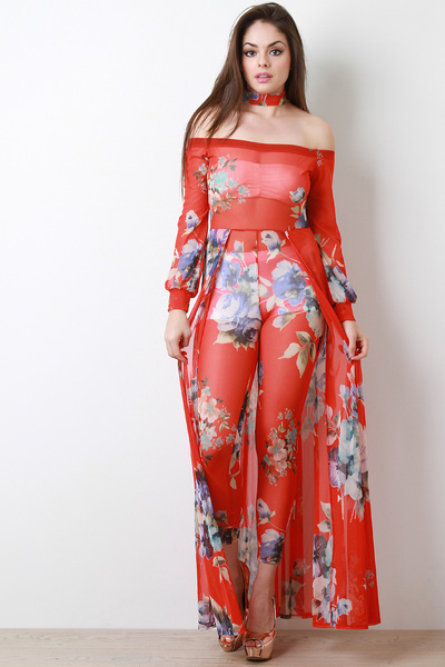 Floral Choker Jumpsuit Maxi Dress
