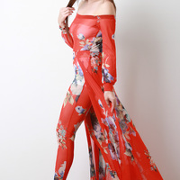 Floral Choker Jumpsuit Maxi Dress - Thumbnail 1