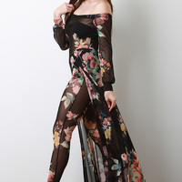 Floral Choker Jumpsuit Maxi Dress - Thumbnail 2