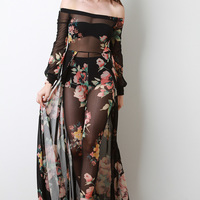 Floral Choker Jumpsuit Maxi Dress - Thumbnail 3
