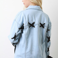 Ribbon Lace-Up Denim Jacket - Thumbnail 2