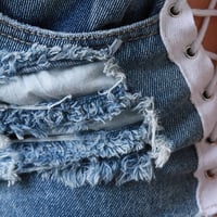 Distressed Side Lace-Up Denim Shorts - Thumbnail 2