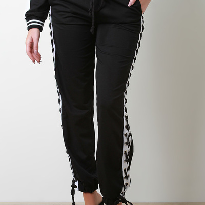 Lace-up striped jogger pants