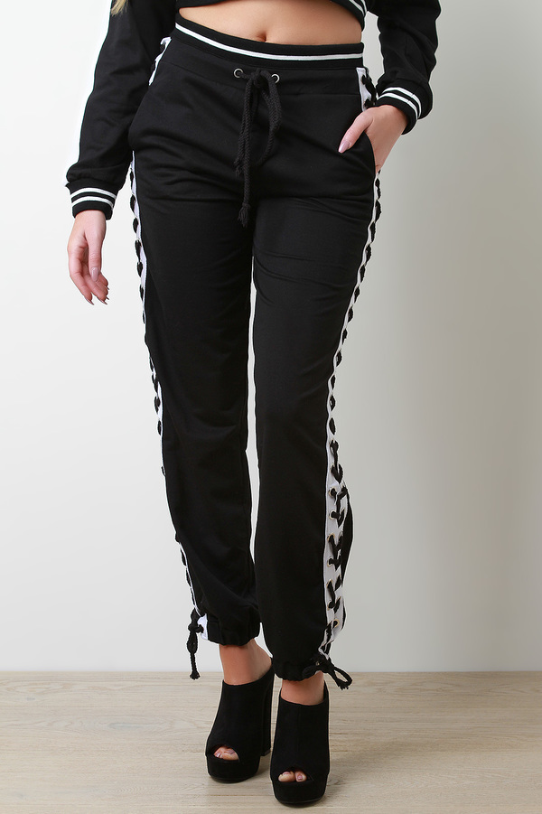 Lace-Up Striped Jogger Pants