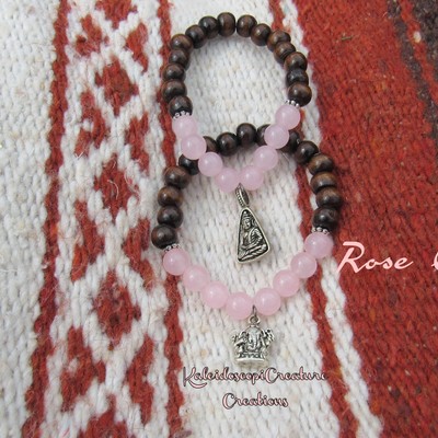 Rose quartz buddha & ganesha bracelet set