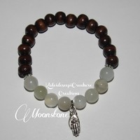 Moonstone & Hamsa Hand with Lotus Flower Bracelet - Thumbnail 1
