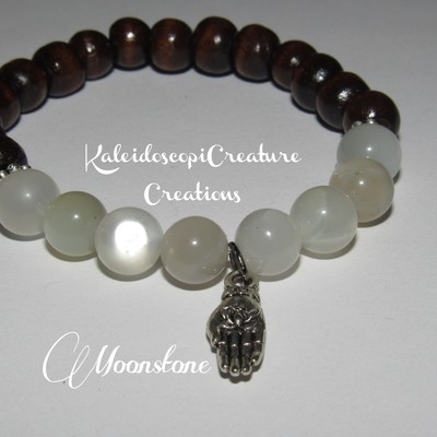 Moonstone & hamsa hand with lotus flower bracelet