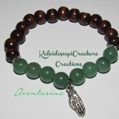 Aventurine & hamsa hand w/lots flower bracelet