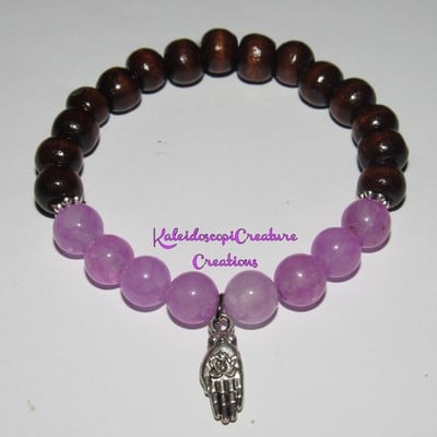 Purple jade & hamsa hand w/lotus flower