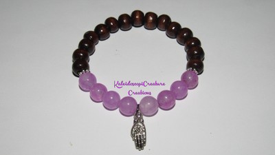 Purple Jade & Hamsa Hand W/Lotus Flower