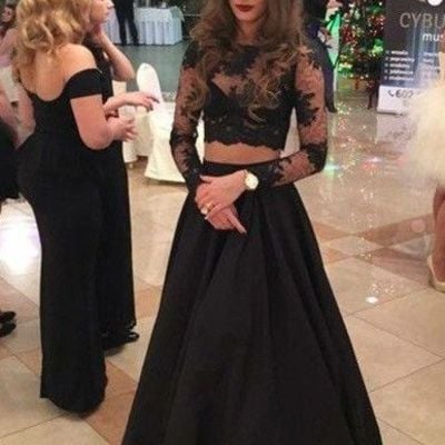2 pieces prom dress,long-sleeves prom dress,charming prom dress,a-line prom dress