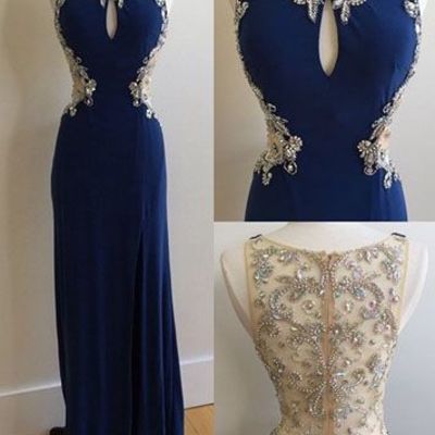 Chiffon prom dress,beading prom dress,o-neck evening dress