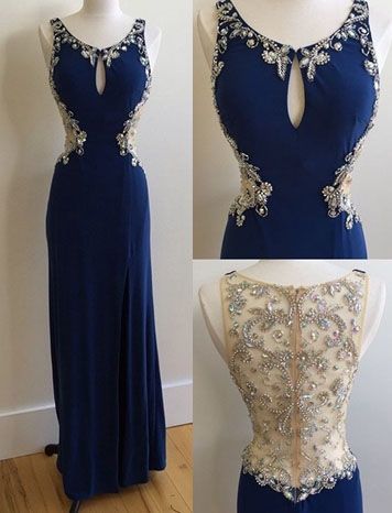 Chiffon Prom Dress,Beading Prom Dress,O-Neck Evening Dress