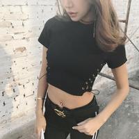 Sexy Cross Lace up Crop Top (White / Black) - Thumbnail 3
