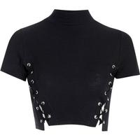 Sexy Cross Lace up Crop Top (White / Black) - Thumbnail 4