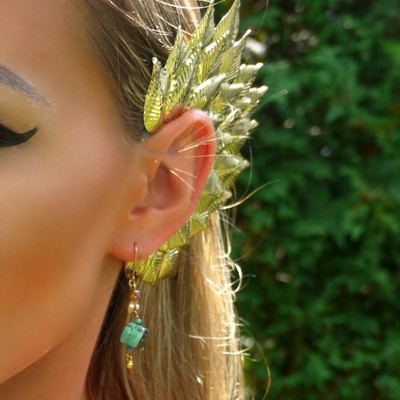 Gold silver metallic elf fairy ear cuff cosplay dance costume rave bra halloween burlesque show girl