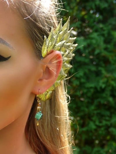 Gold Silver Metallic Elf Fairy Ear Cuff Cosplay Dance Costume Rave Bra Halloween Burlesque Show Girl