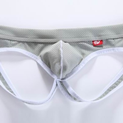 #4003sd gray men's sexy underwer hollow out mesh perforated holes briefs underpants panties