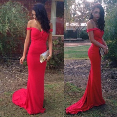 Sheath red real made prom dresses,mermaid prom dress ,long evening dresses - Thumbnail 5