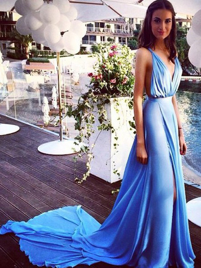sexy cheap prom dresses,A-line V-neck Floor-length Chiffon Prom Dresses Evening Dresses