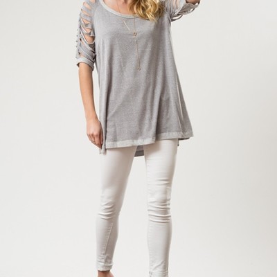 Distressed cotton-blend tee