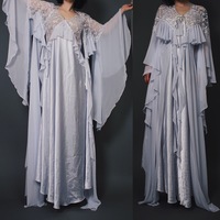  CLAIMED @jamie.higgins._ - Vintage 80s Silver-Blue Satin and Lace Bell Sleeve Dressing Gown Set  - Thumbnail 4