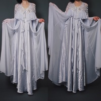  CLAIMED @jamie.higgins._ - Vintage 80s Silver-Blue Satin and Lace Bell Sleeve Dressing Gown Set  - Thumbnail 5